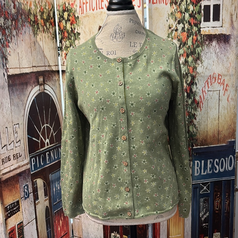 Gudrun Sjoden “Jasmine” Cotton Cardigan, Ocean Green, Size Medium